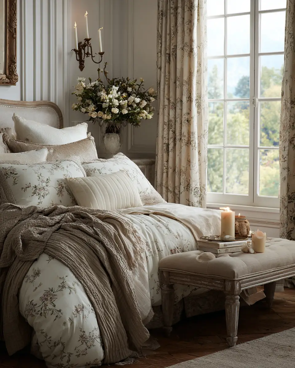 Neutral French Country Bedroom Decor Ideas - Featured