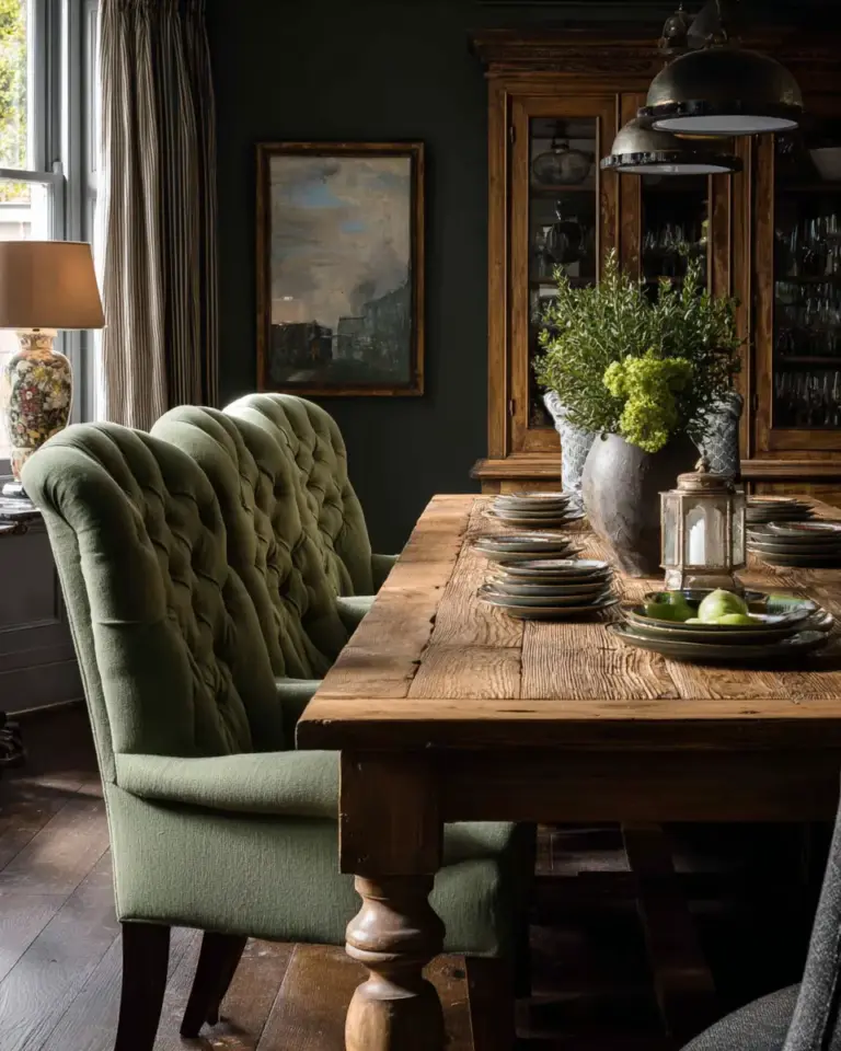 Olive Green Classic Dining Room Decor Ideas - Featured
