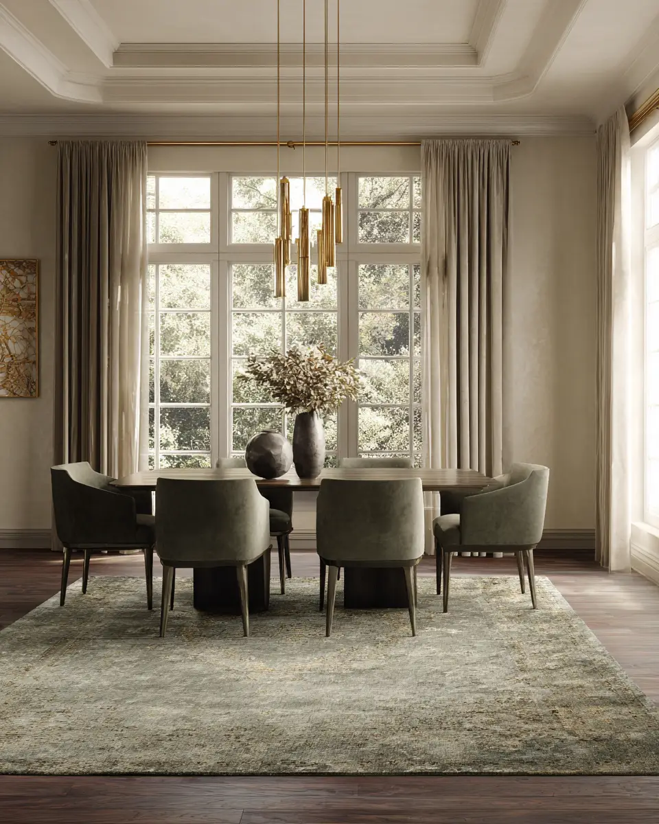 Olive Green Classic Dining Room Decor Ideas