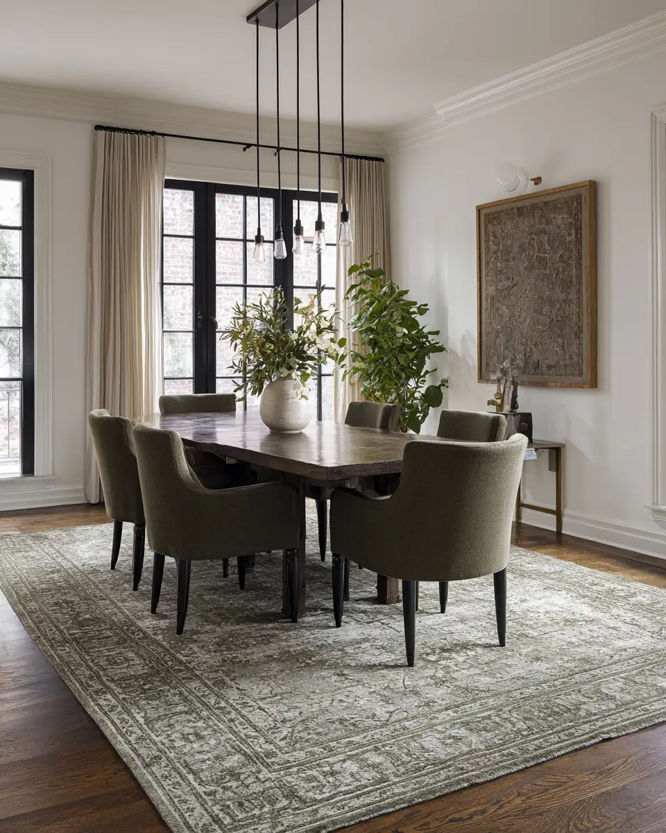 Olive Green Classic Dining Room Decor Ideas