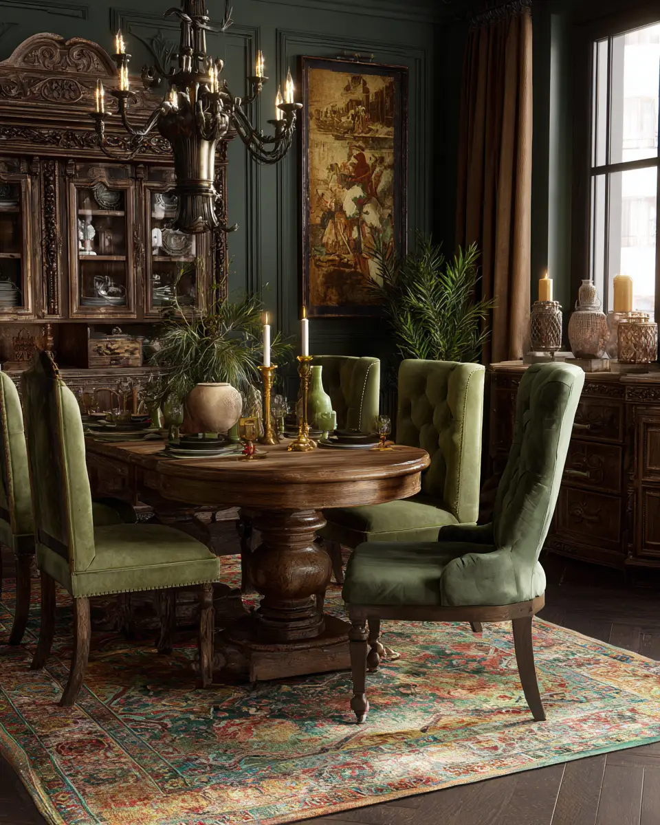 Olive Green Classic Dining Room Decor Ideas