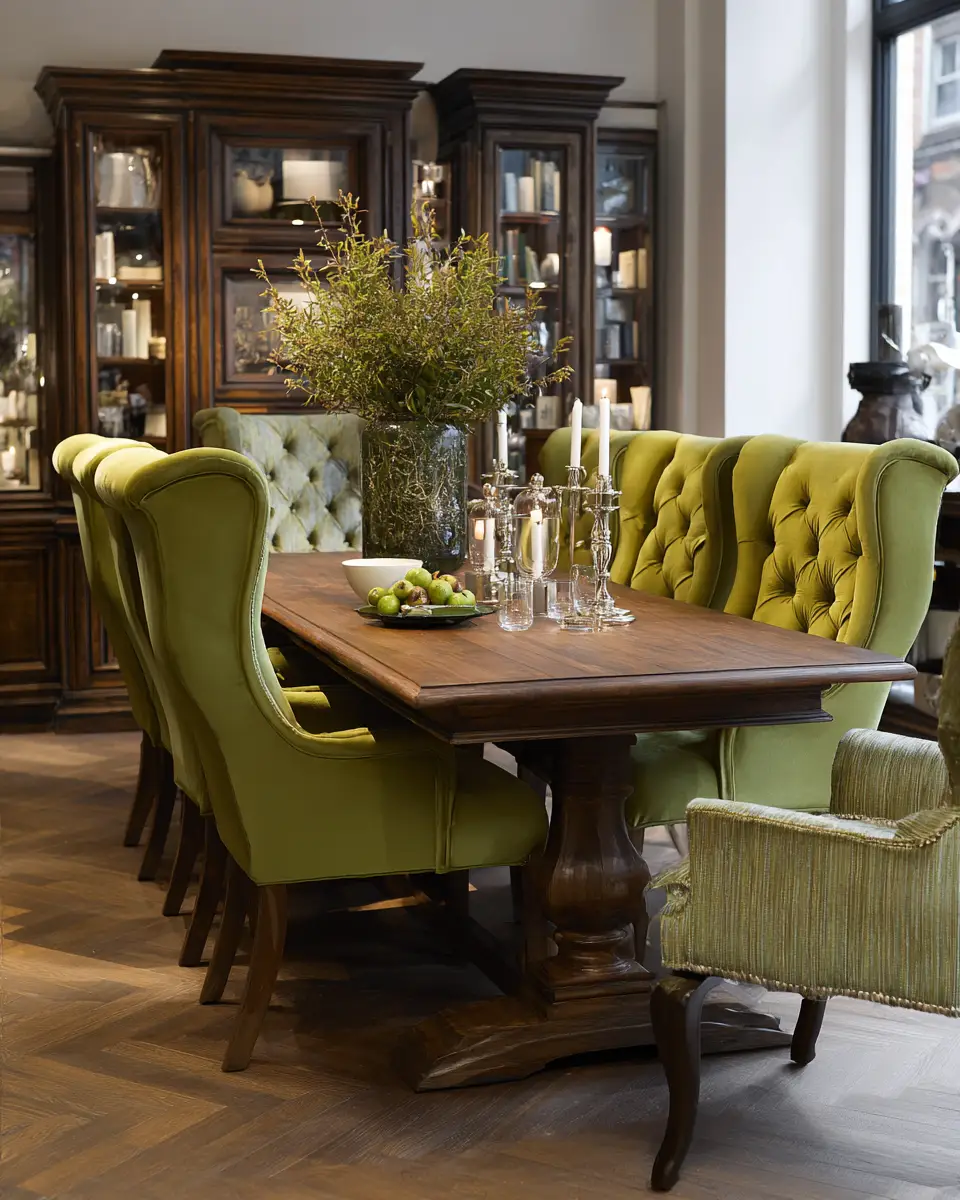 Olive Green Classic Dining Room Decor Ideas