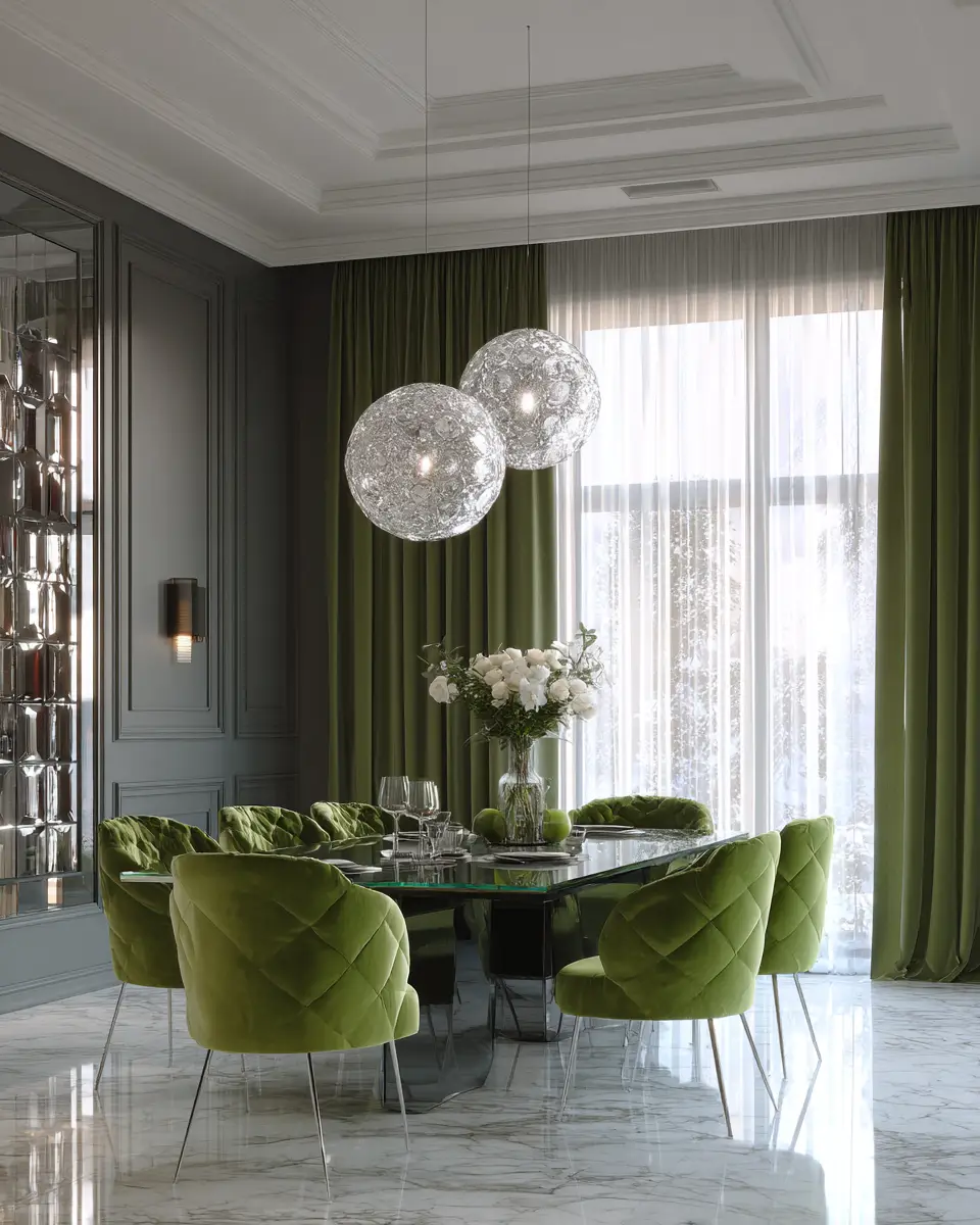 Olive Green Classic Dining Room Decor Ideas