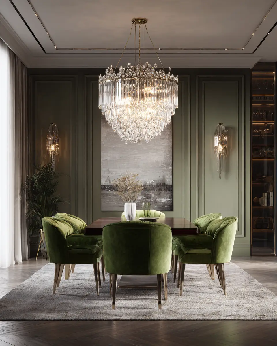 Olive Green Classic Dining Room Decor Ideas