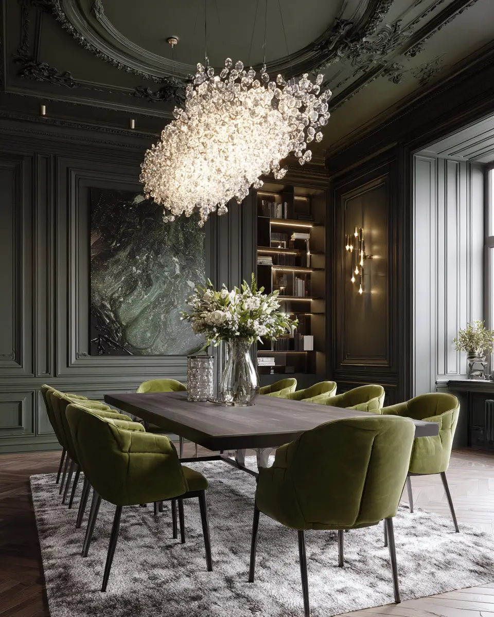 Olive Green Classic Dining Room Decor Ideas