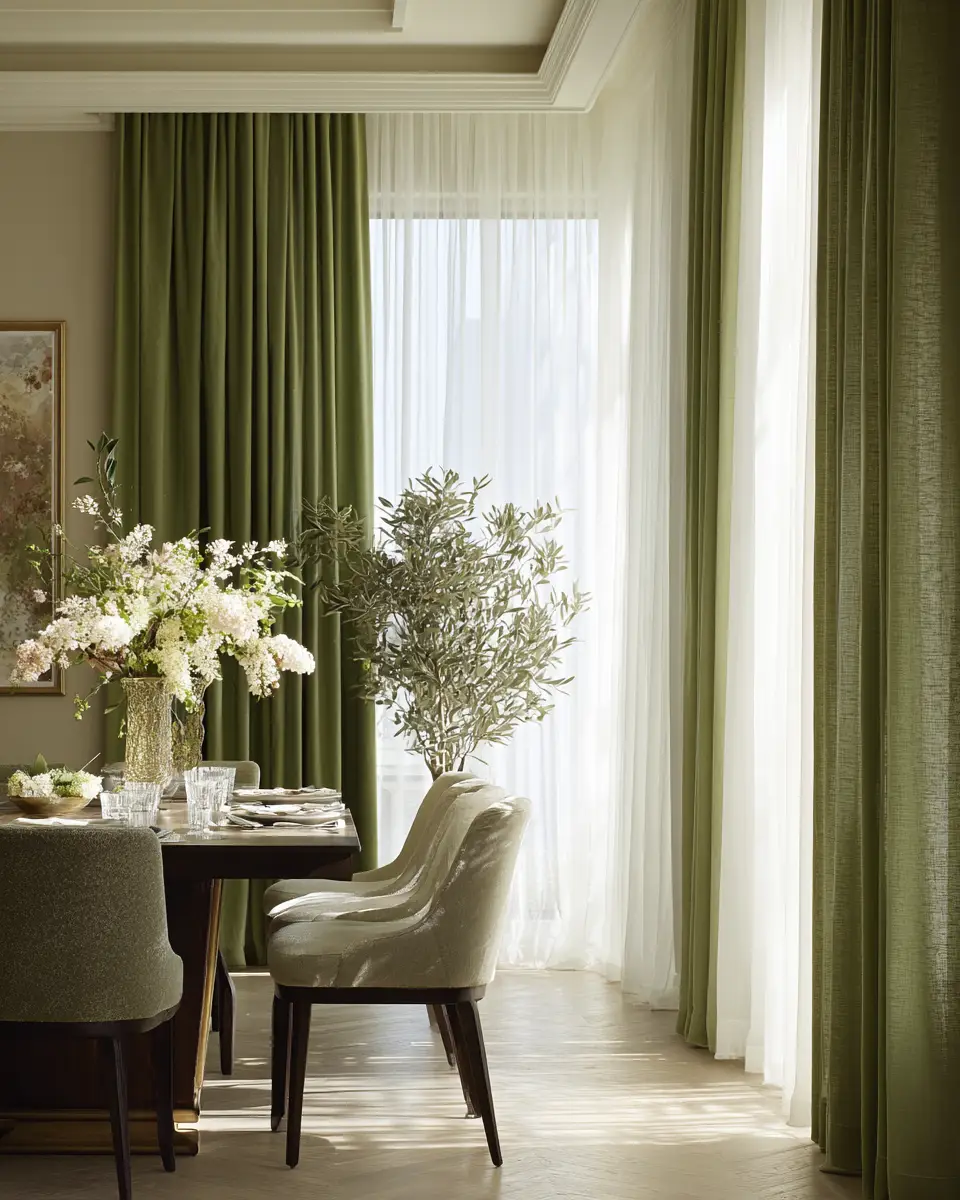 Olive Green Classic Dining Room Decor Ideas