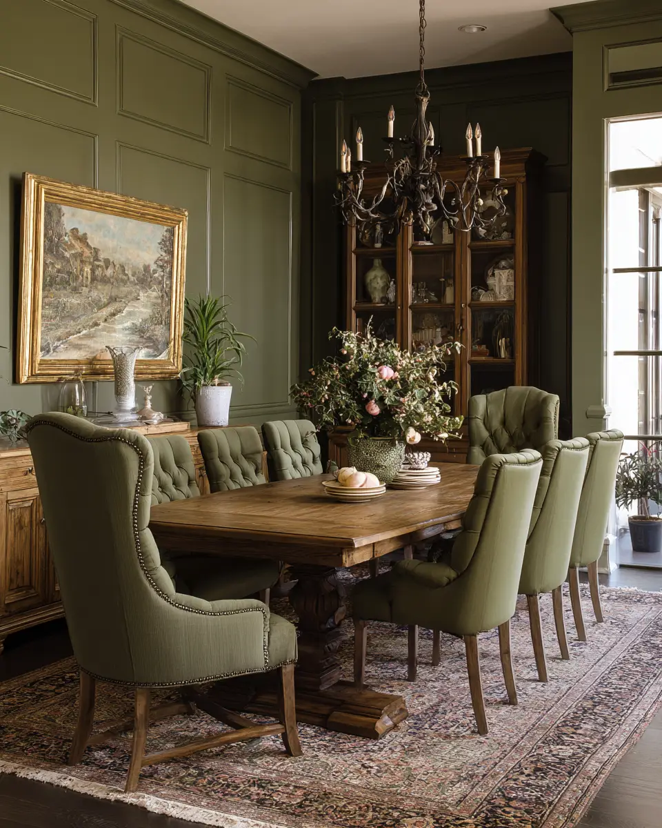 Olive Green Classic Dining Room Decor Ideas