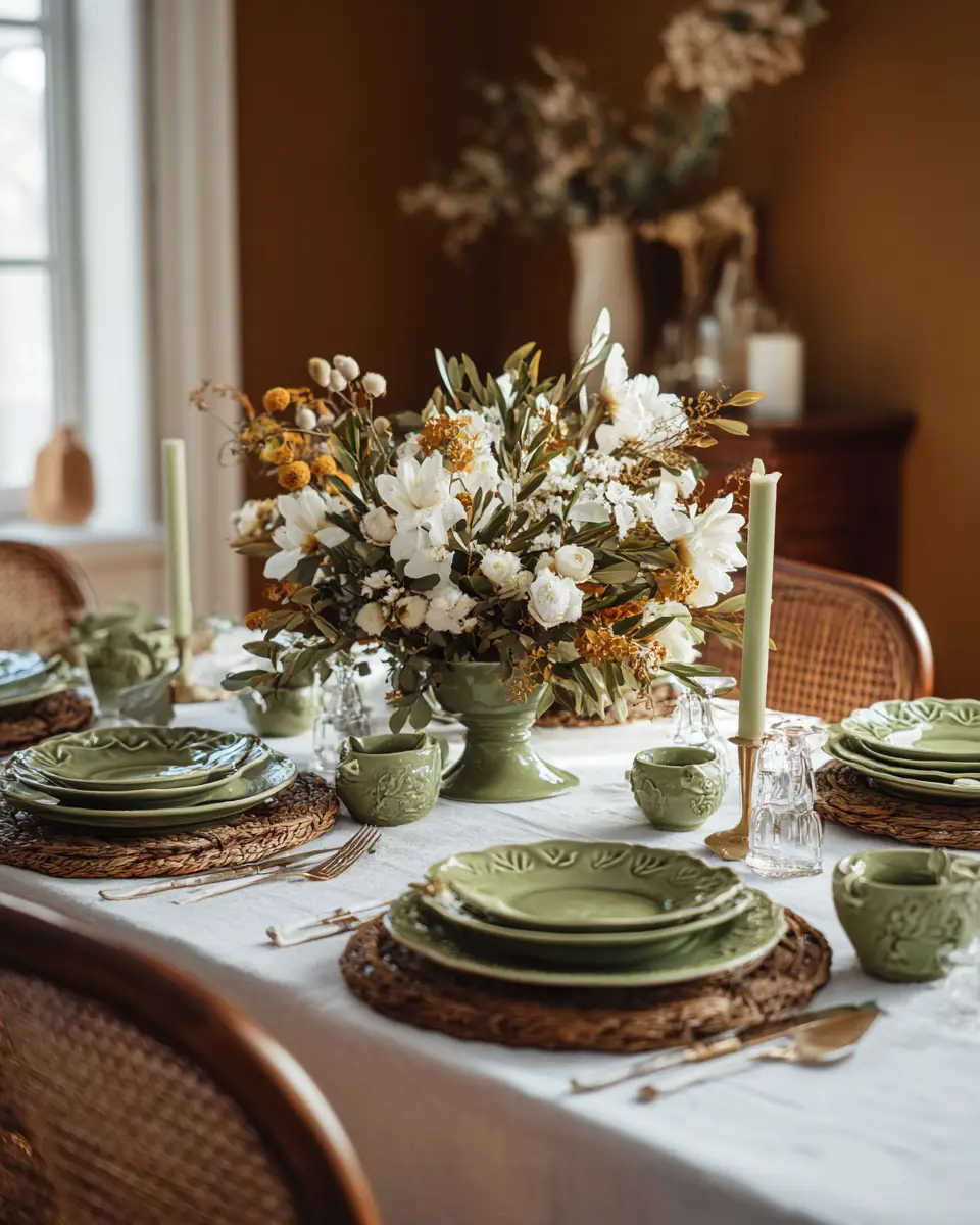 Olive Green Classic Dining Room Decor Ideas
