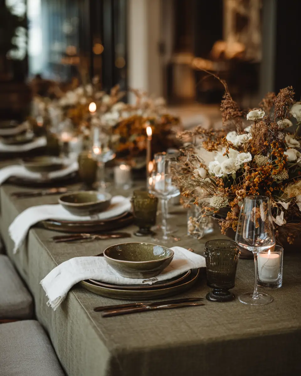 Olive Green Classic Dining Room Decor Ideas