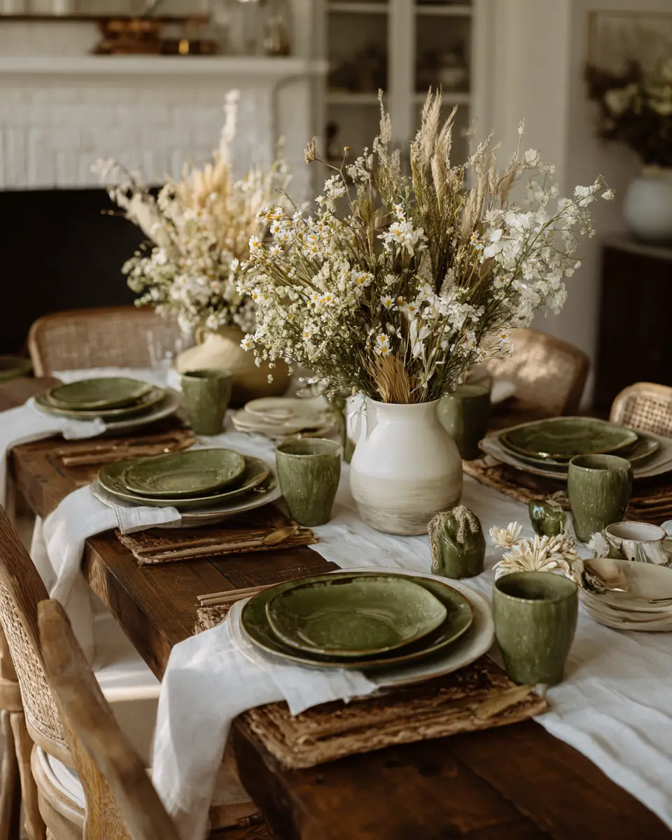 Olive Green Classic Dining Room Decor Ideas