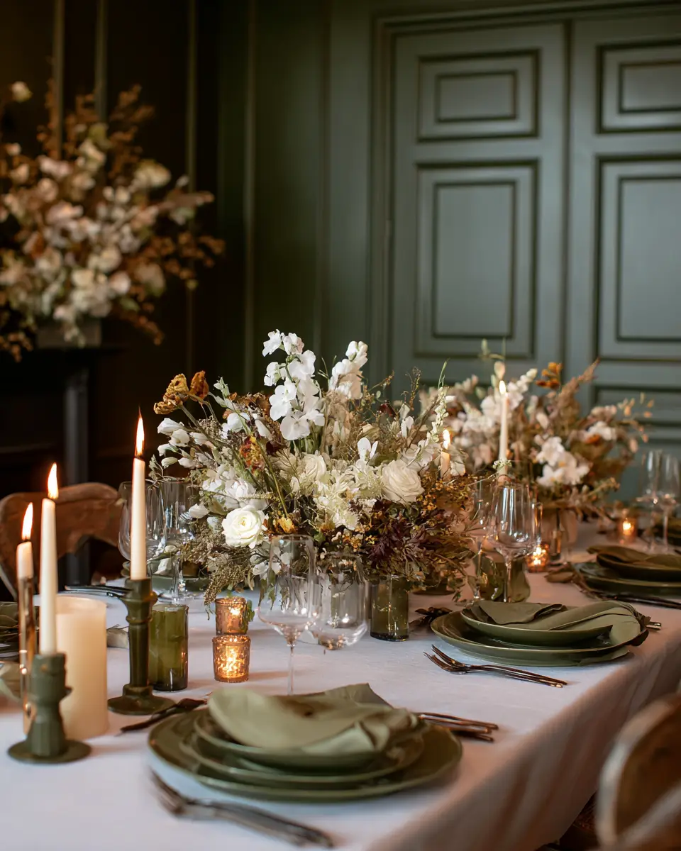 Olive Green Classic Dining Room Decor Ideas