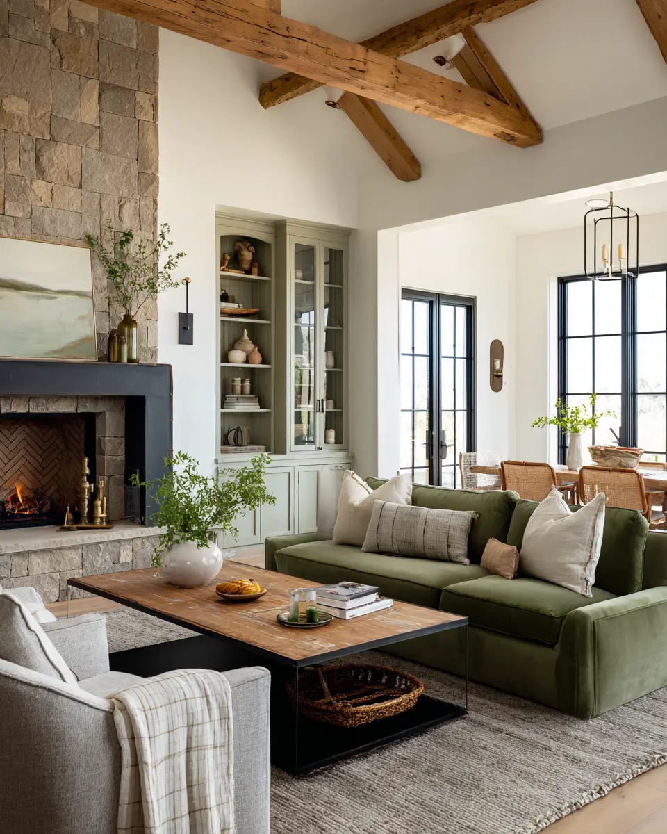 Olive Green Farmhouse Living Room Decor Ideas
