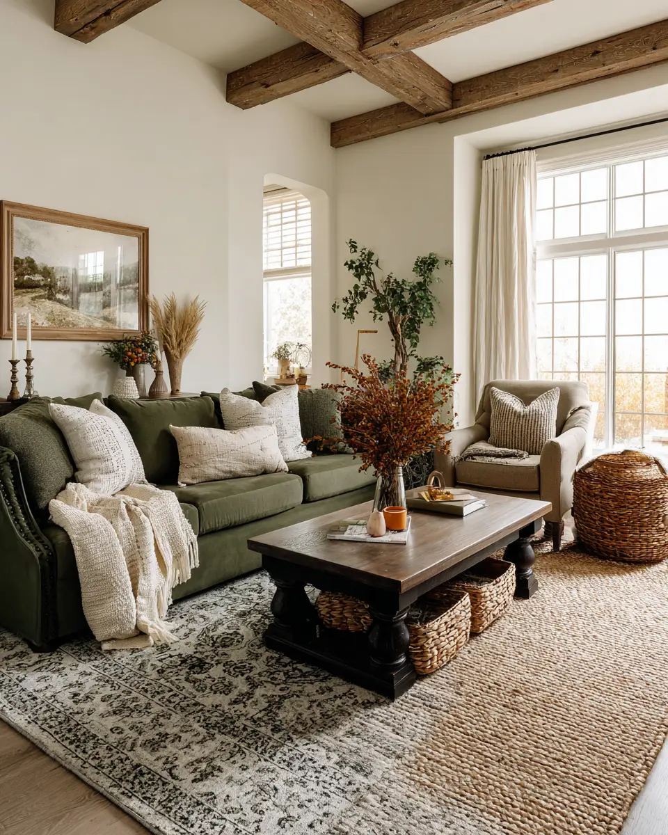Olive Green Farmhouse Living Room Decor Ideas