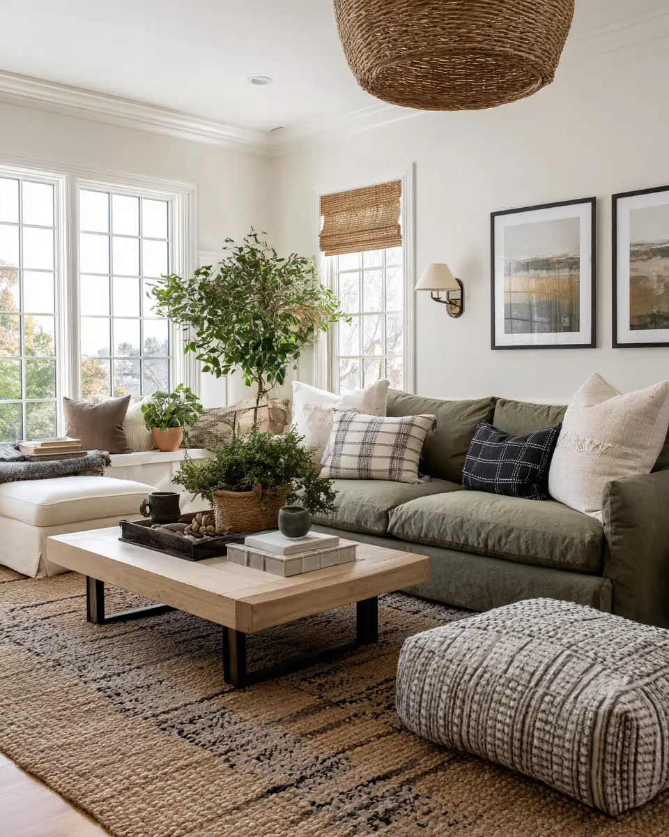 Olive Green Farmhouse Living Room Decor Ideas