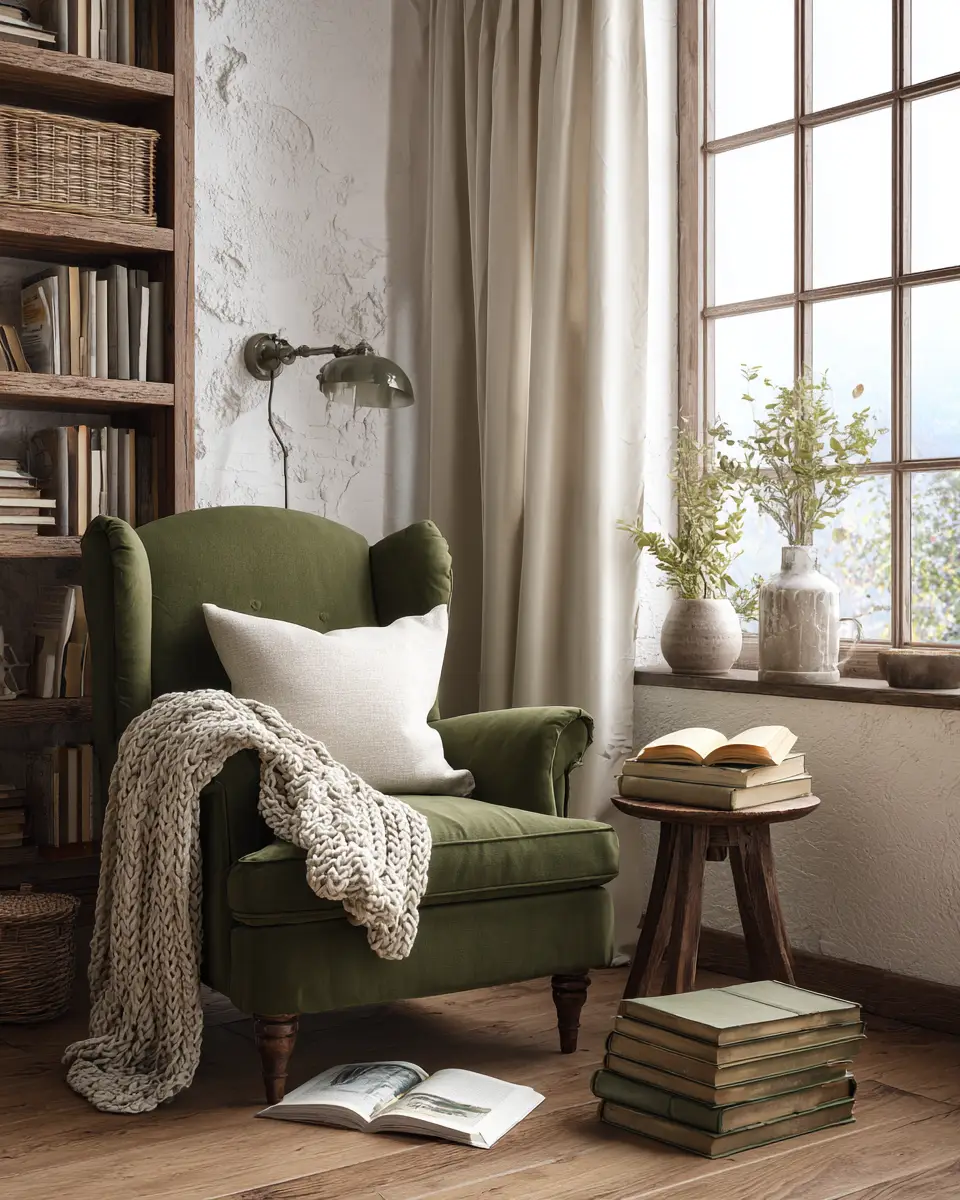 Olive Green Farmhouse Living Room Decor Ideas