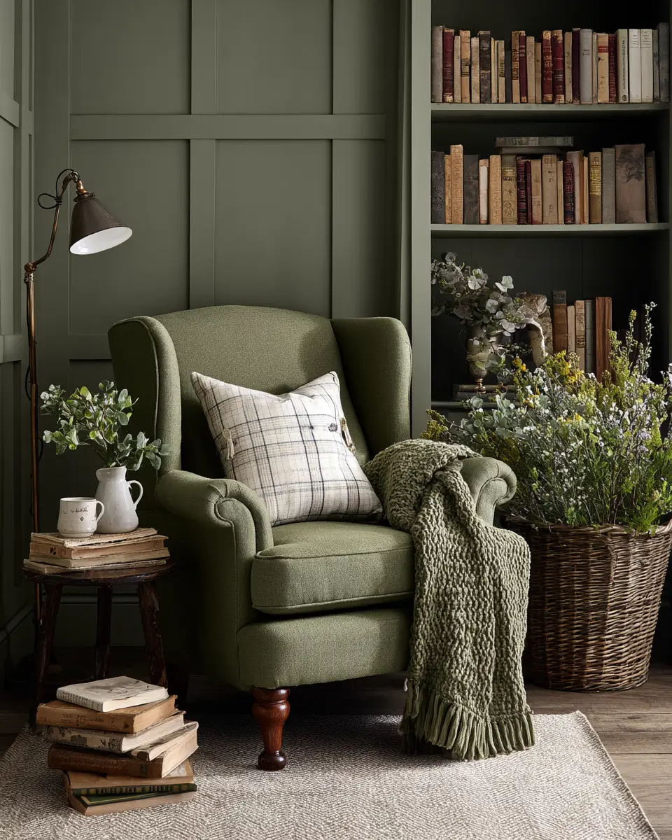 Olive Green Farmhouse Living Room Decor Ideas