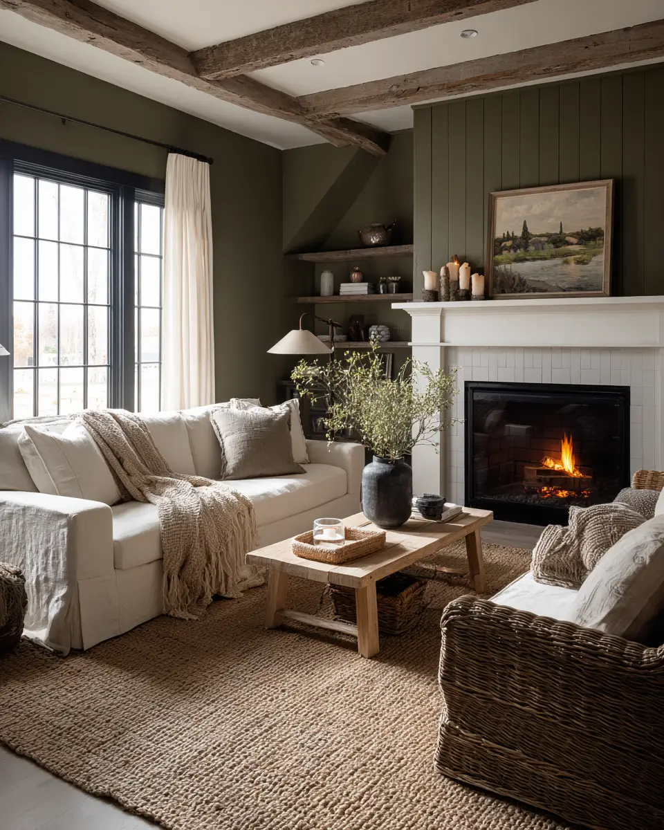 Olive Green Farmhouse Living Room Decor Ideas