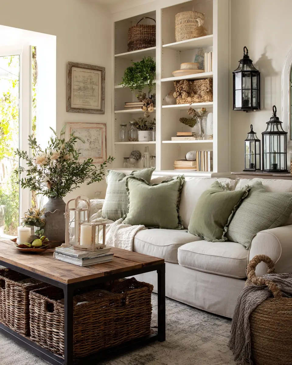 Olive Green Farmhouse Living Room Decor Ideas