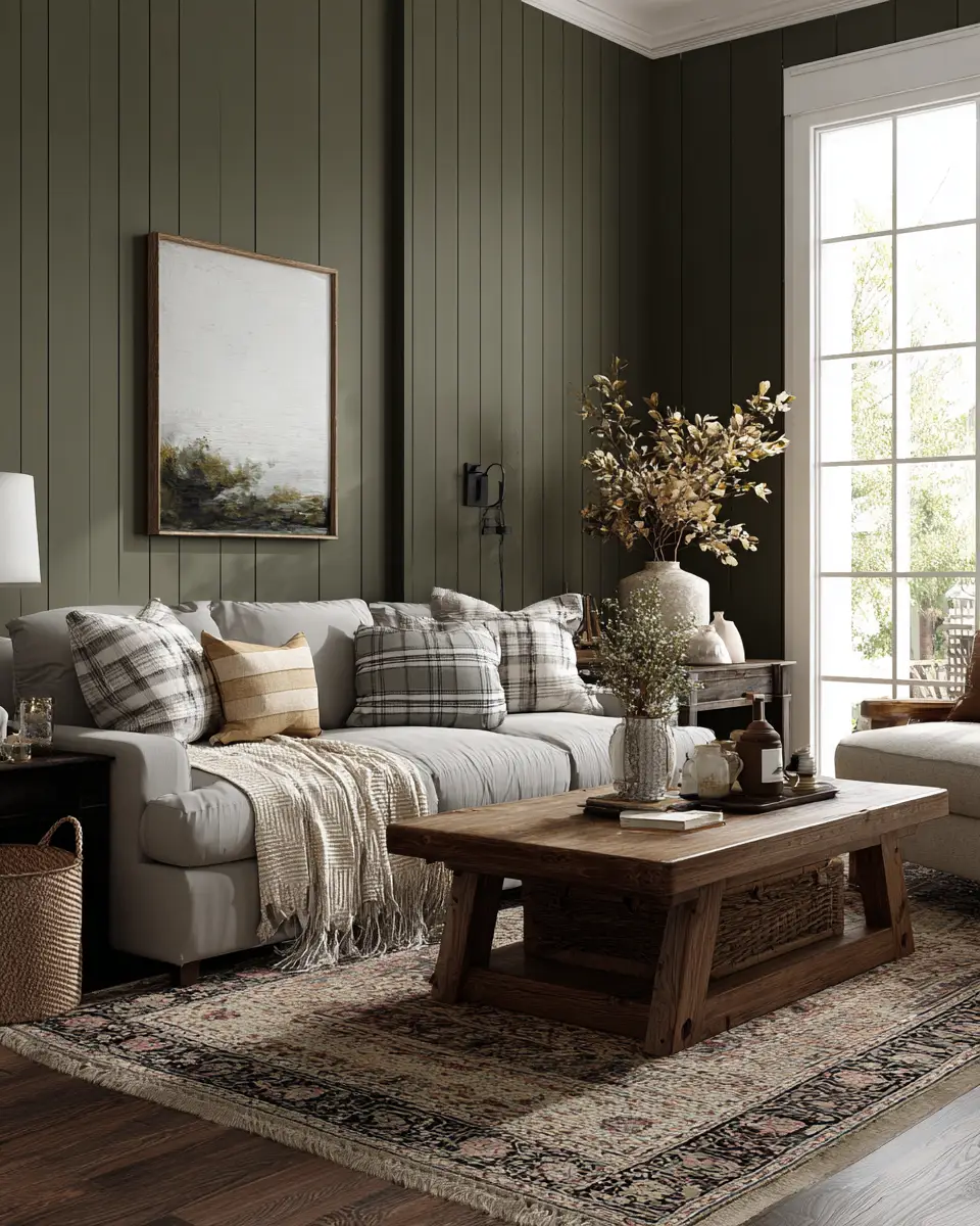 Olive Green Farmhouse Living Room Decor Ideas