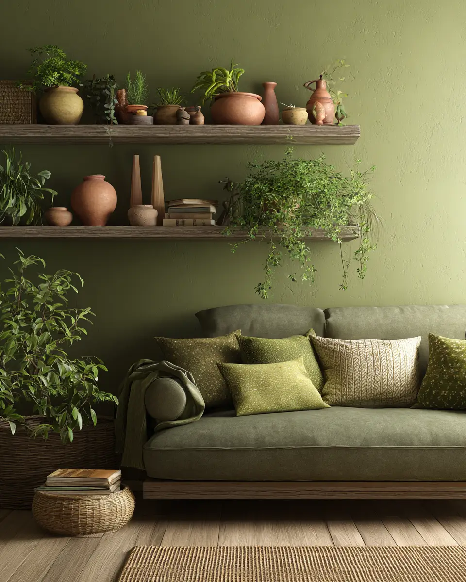 Olive Green Farmhouse Living Room Decor Ideas