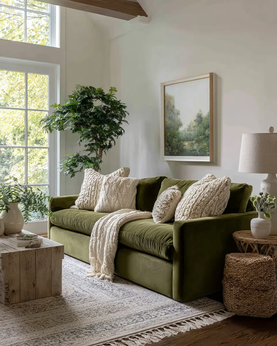 Olive Green Farmhouse Living Room Decor Ideas