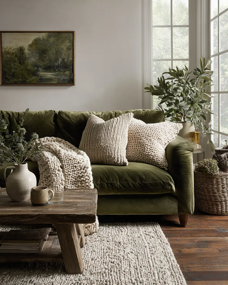 Olive Green Farmhouse Living Room Decor Ideas
