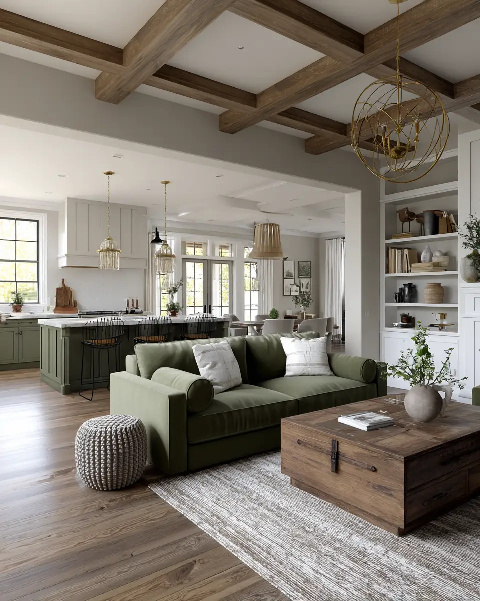Olive Green Farmhouse Living Room Decor Ideas