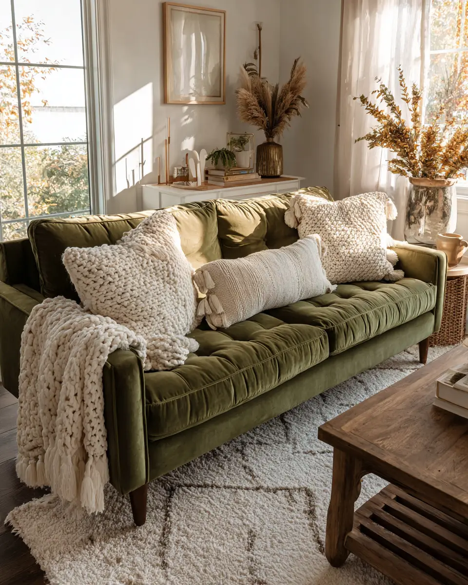 Olive Green Farmhouse Living Room Decor Ideas