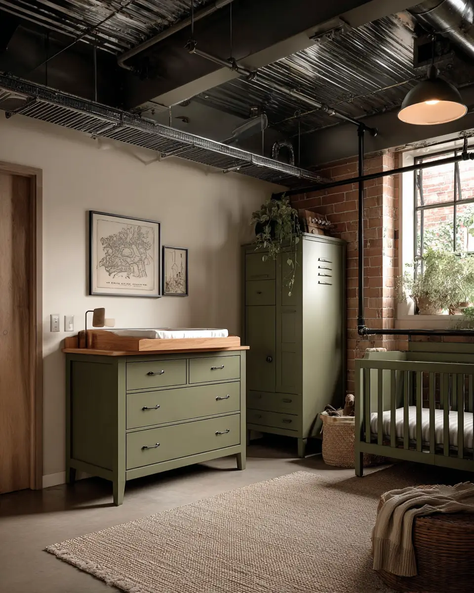 Olive Green Industrial Nursery Decor Ideas