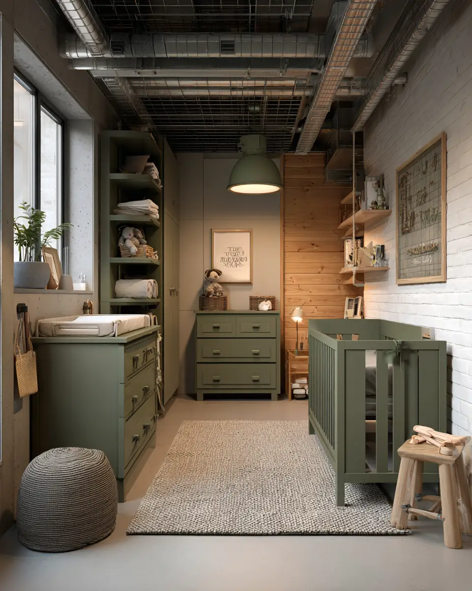 Olive Green Industrial Nursery Decor Ideas