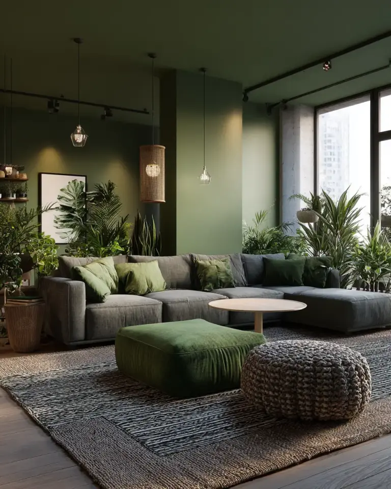 Olive Green Japandi Living Room Decor Ideas - Featured