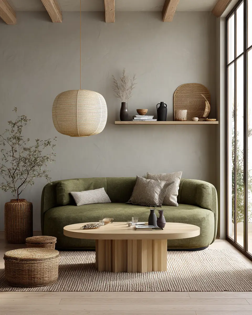 Olive Green Japandi Living Room Decor Ideas