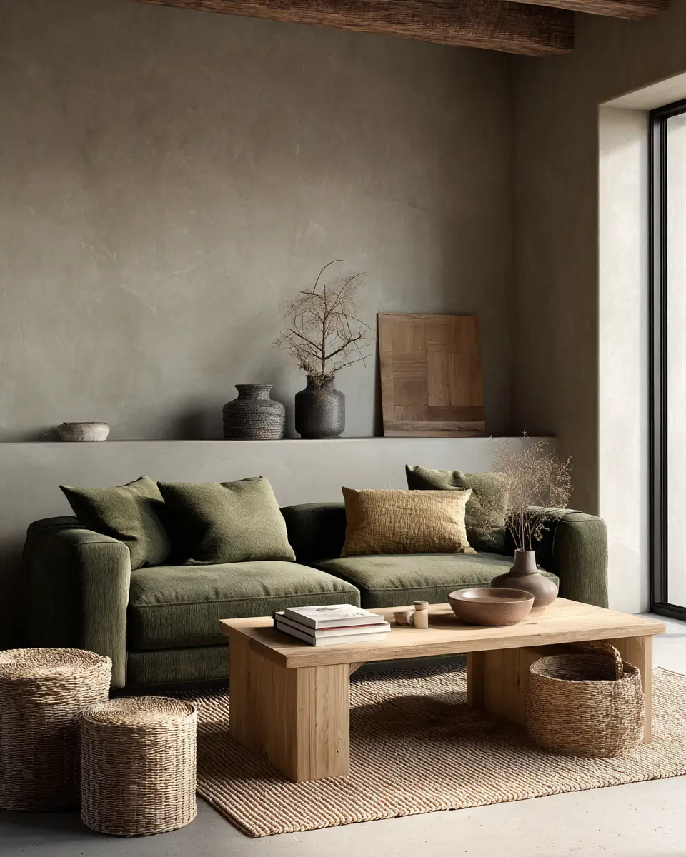 Olive Green Japandi Living Room Decor Ideas