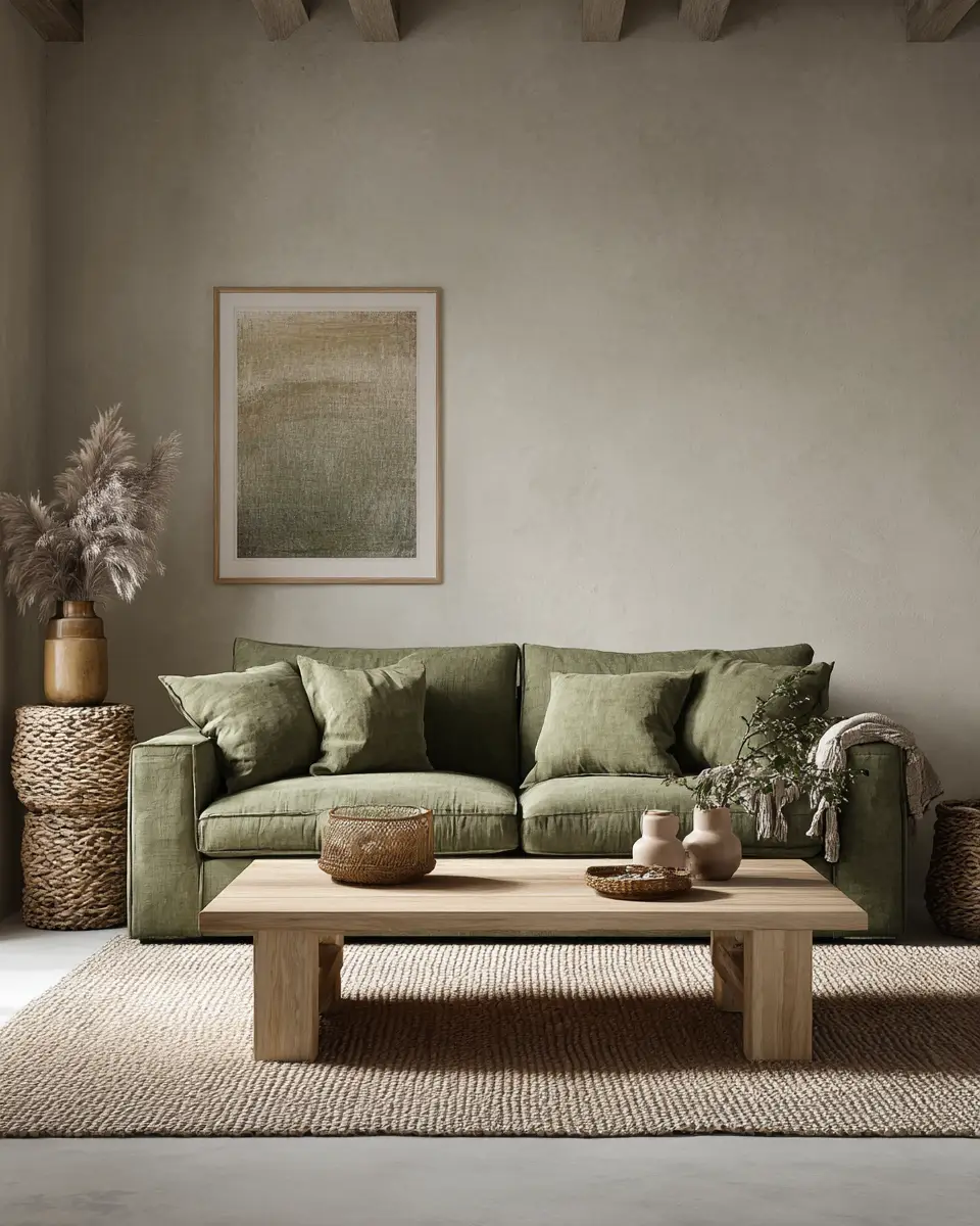 Olive Green Japandi Living Room Decor Ideas