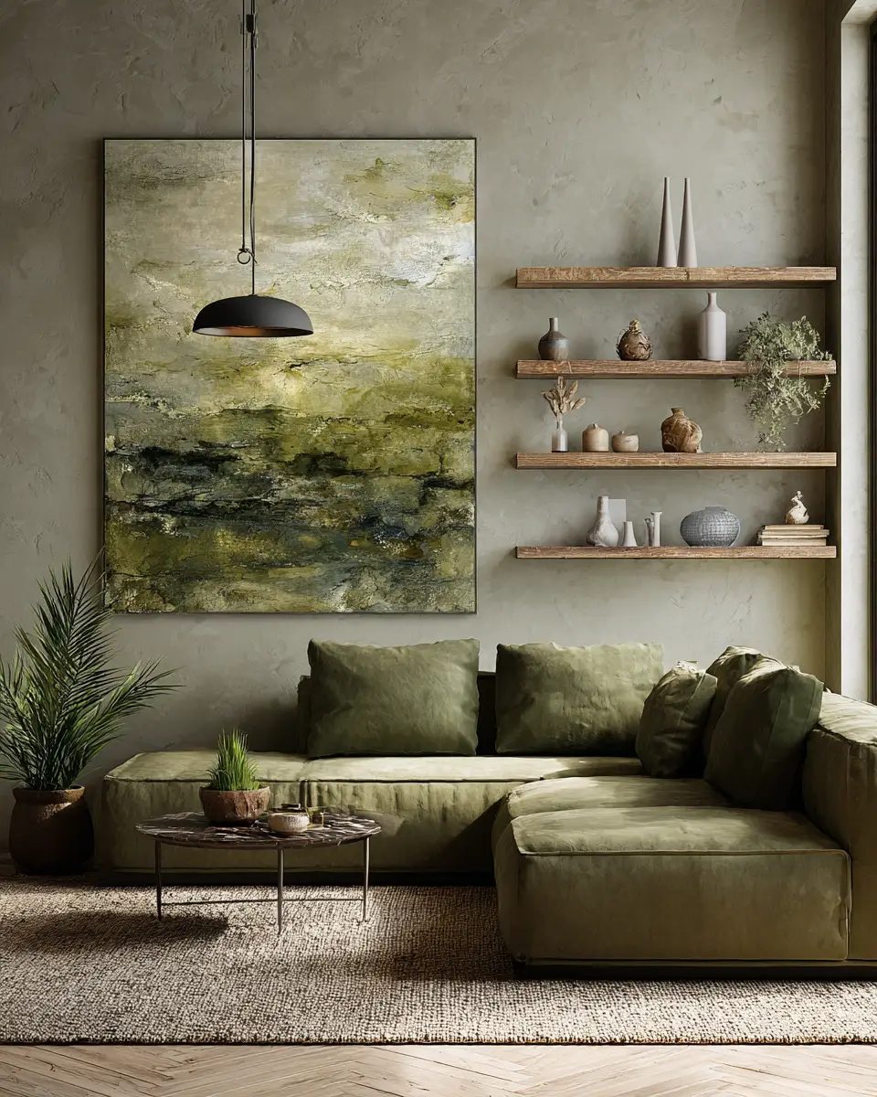 Olive Green Japandi Living Room Decor Ideas