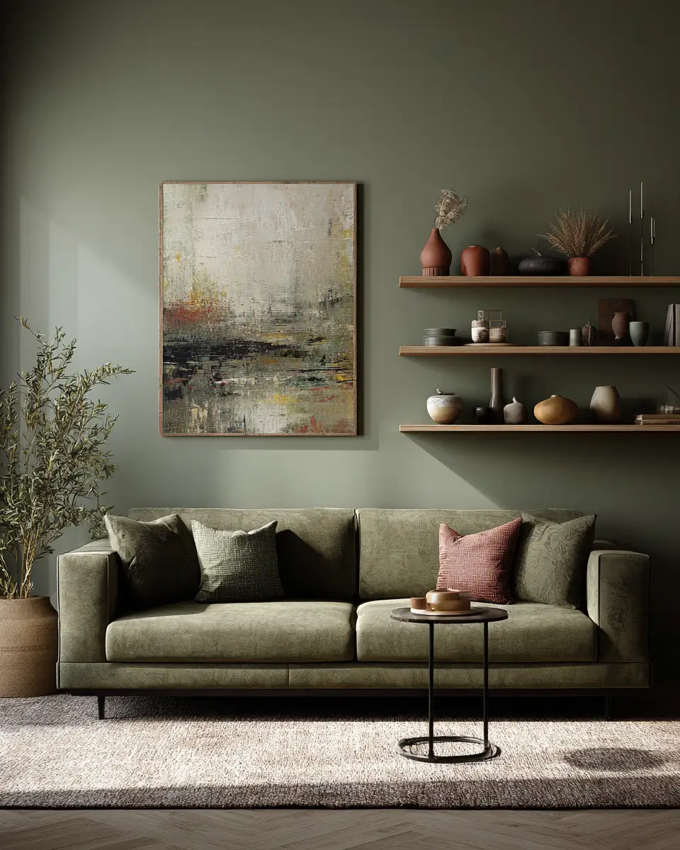 Olive Green Japandi Living Room Decor Ideas