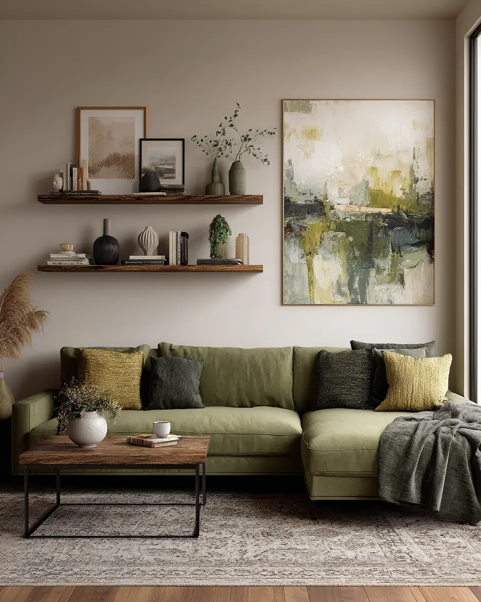 Olive Green Japandi Living Room Decor Ideas