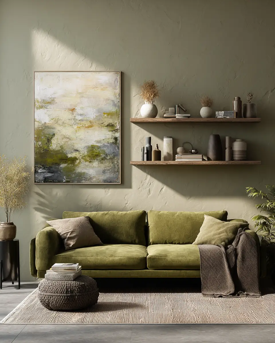 Olive Green Japandi Living Room Decor Ideas