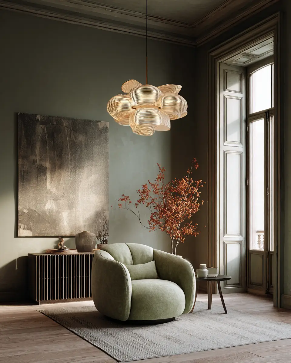 Olive Green Japandi Living Room Decor Ideas