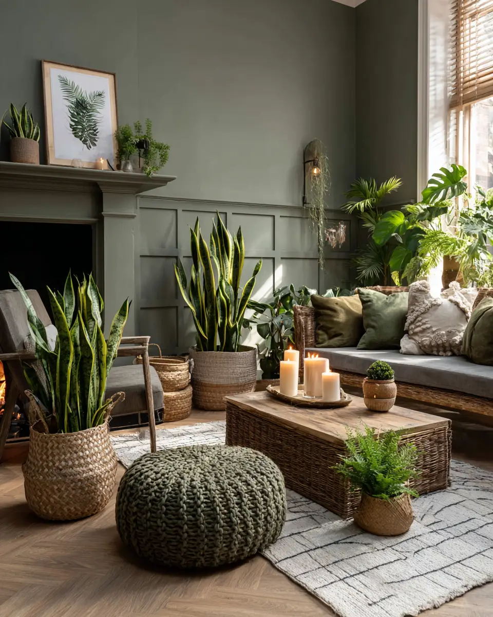 Olive Green Japandi Living Room Decor Ideas