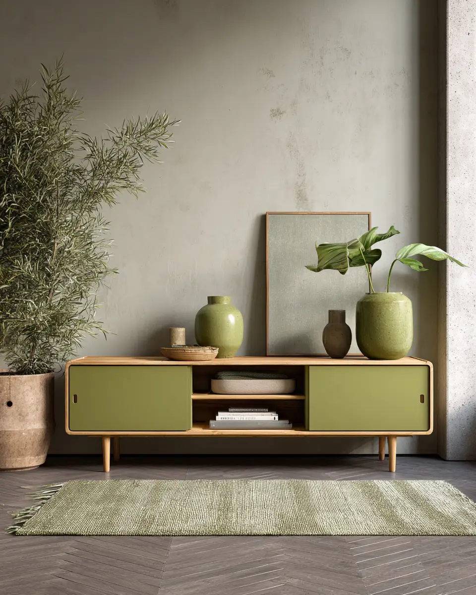 Olive Green Japandi Living Room Decor Ideas