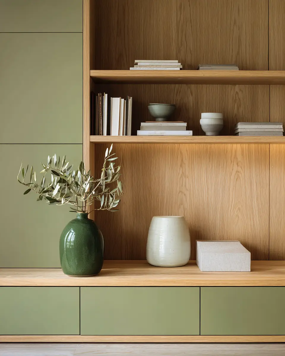 Olive Green Japandi Living Room Decor Ideas