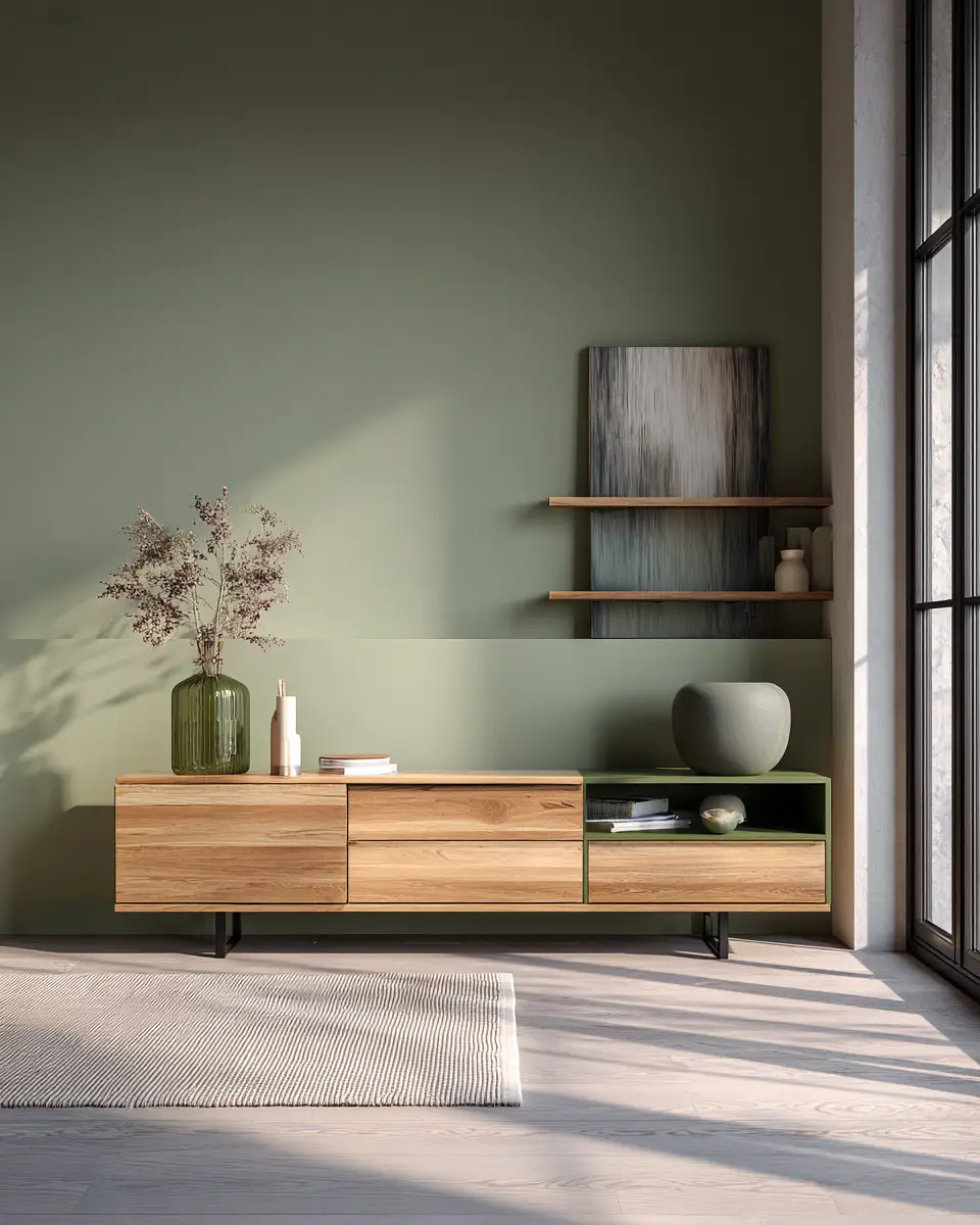 Olive Green Japandi Living Room Decor Ideas