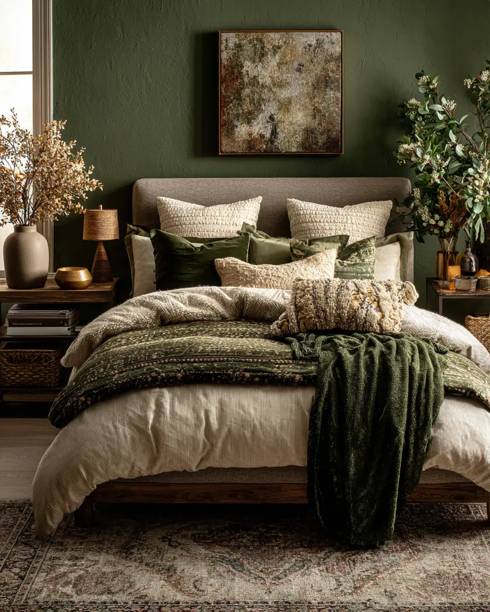 Olive Green Vintage Bedroom Decor Ideas
