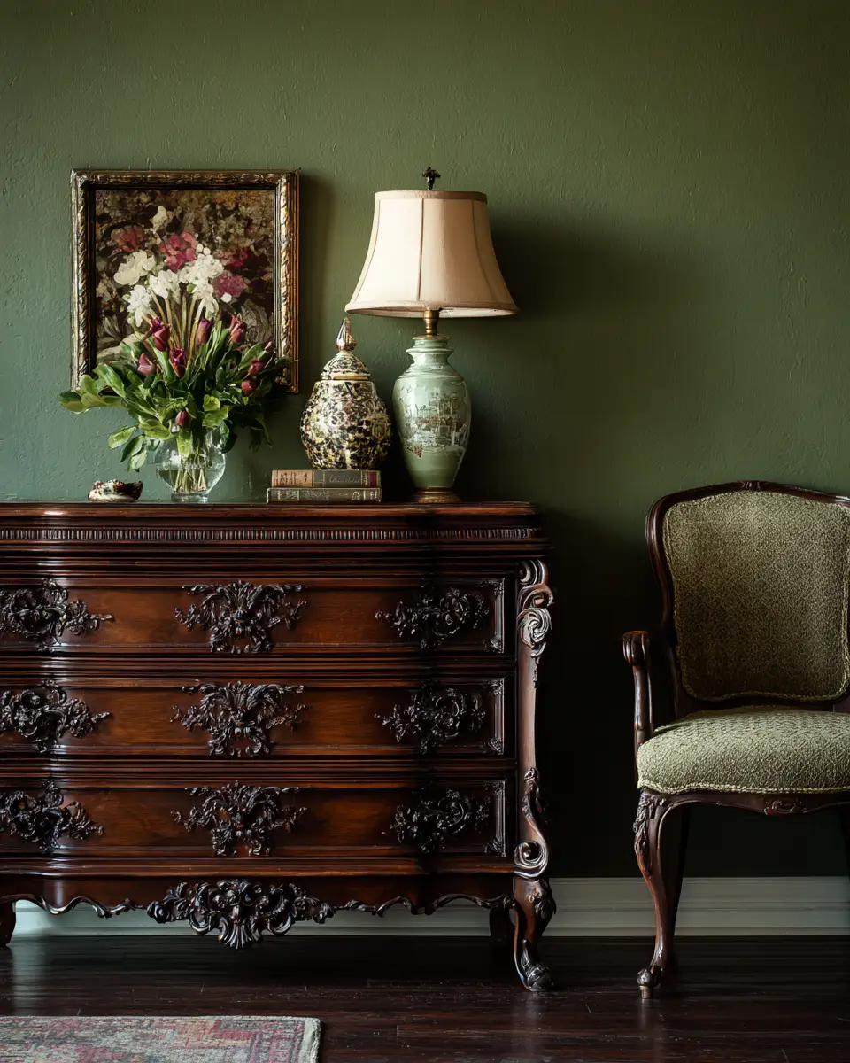 Olive Green Vintage Bedroom Decor Ideas