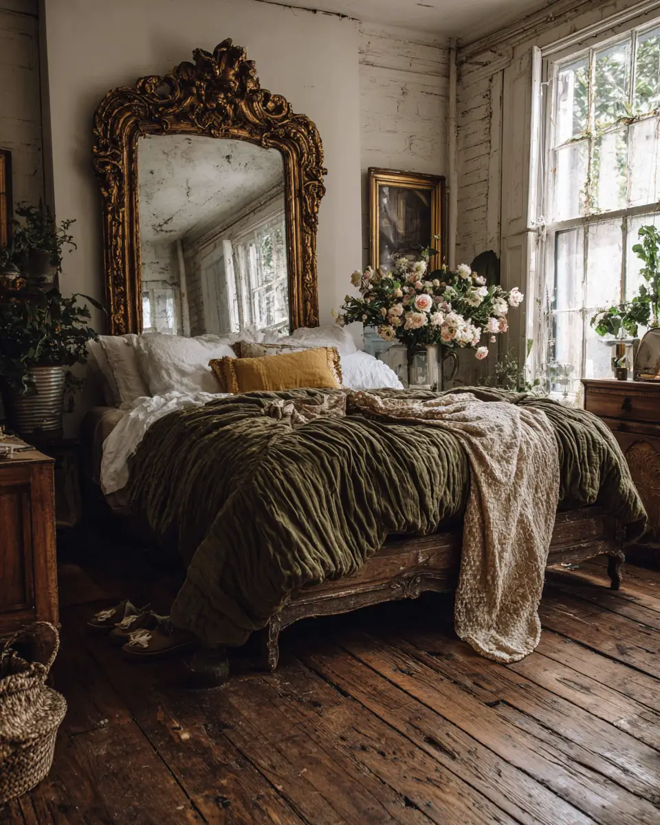 Olive Green Vintage Bedroom Decor Ideas