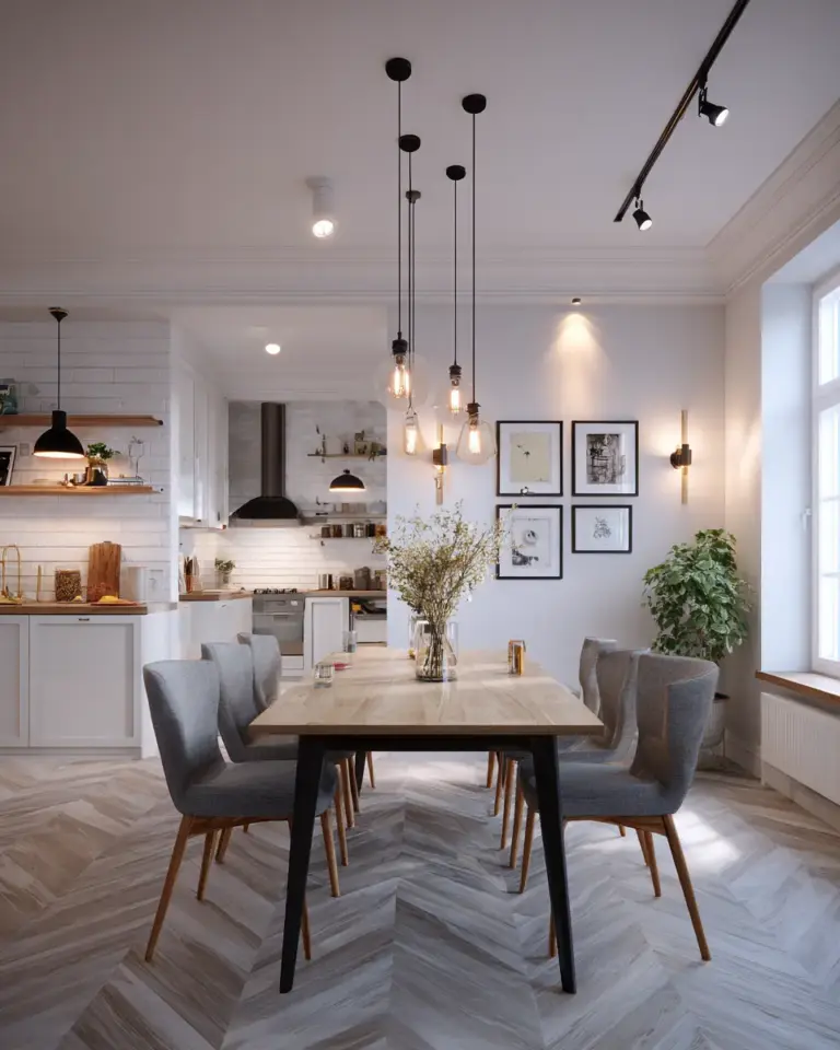 Open Concept Scandinavian Dining Room Decor Ideas - Featured