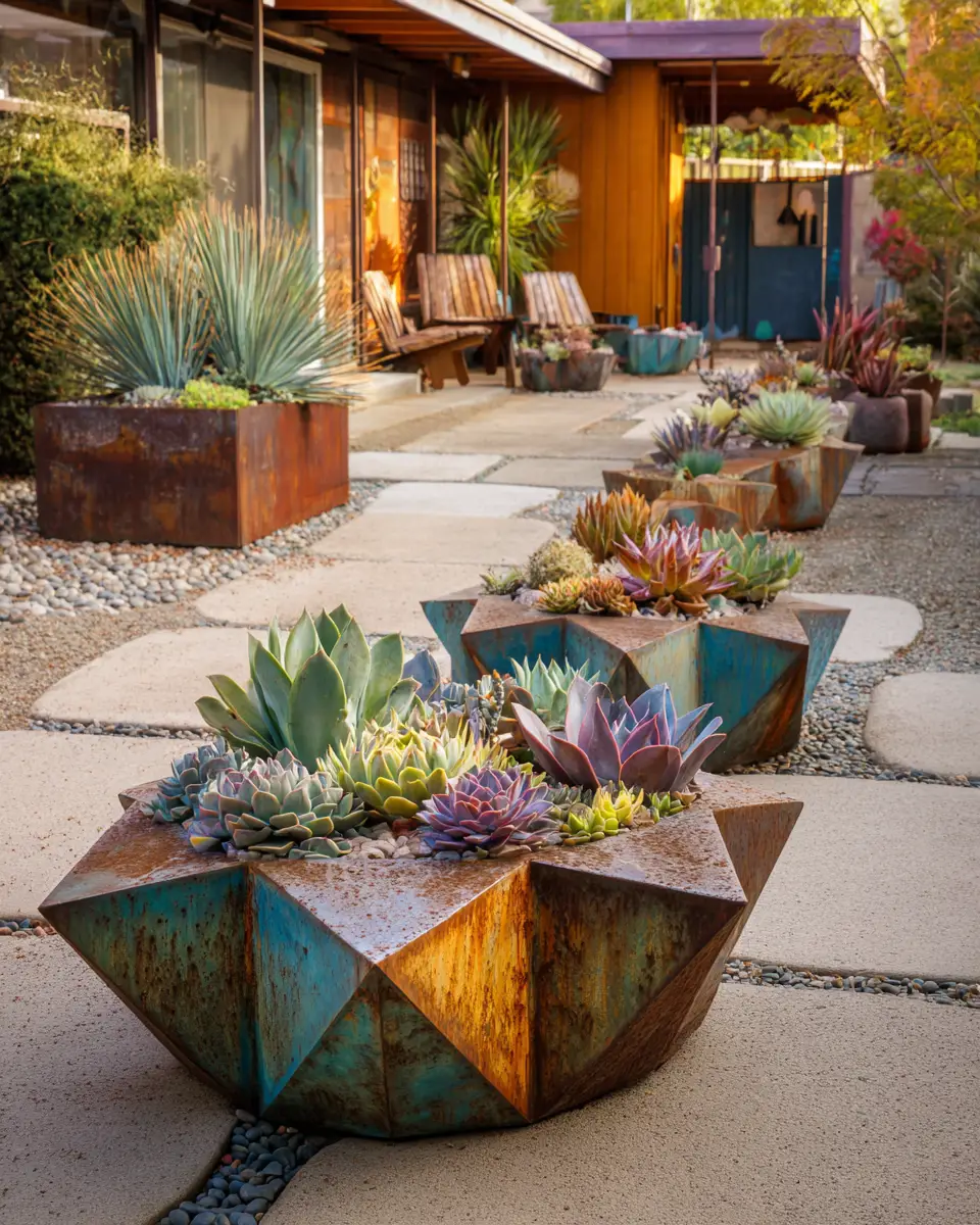 Rust Mid-Century Modern Garden Decor Ideas