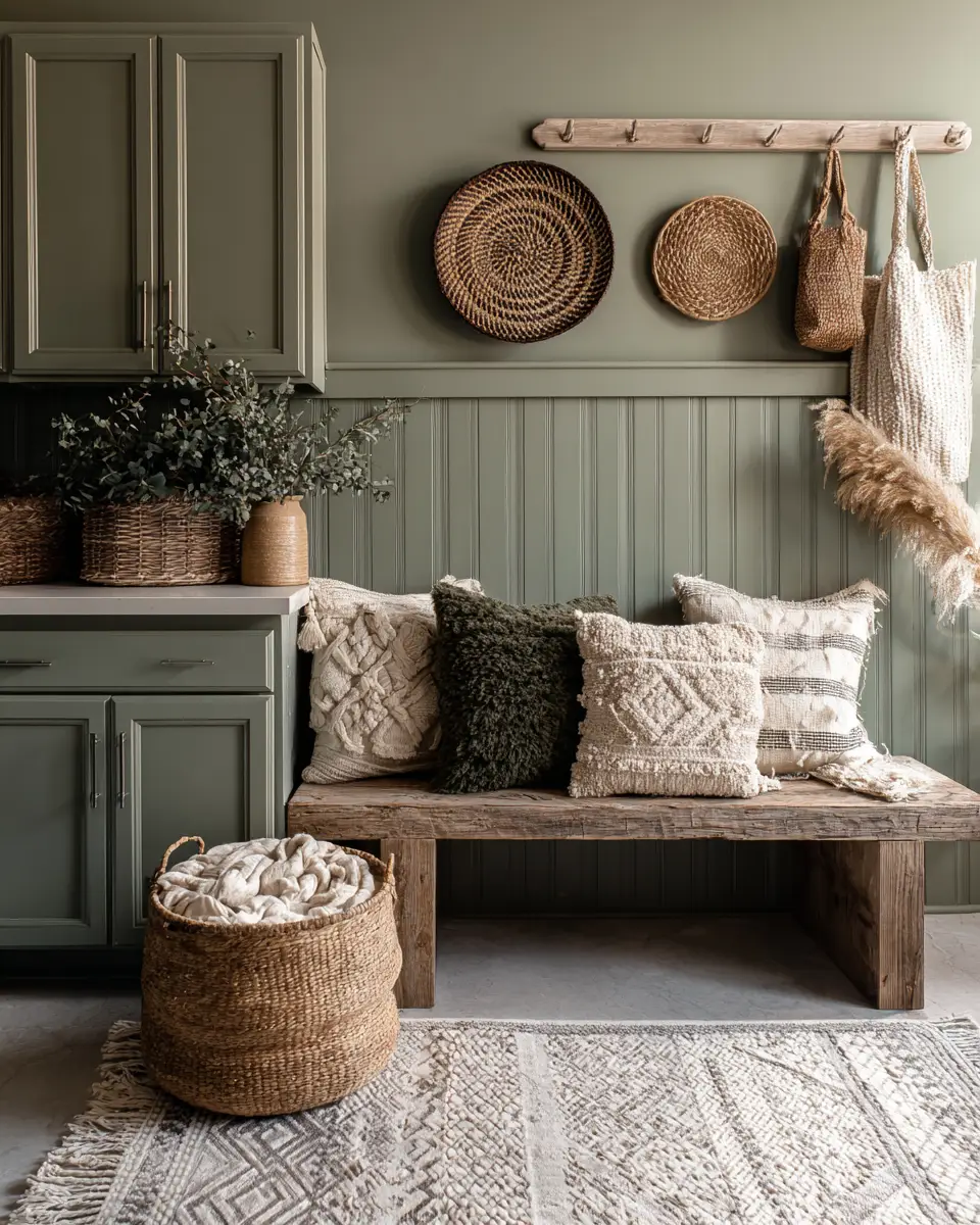 Sage Green Boho Laundry Room Decor Ideas