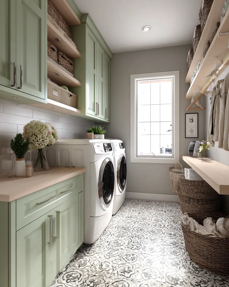 Sage Green Boho Laundry Room Decor Ideas